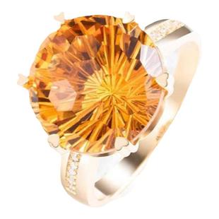 优化黄水晶戒指女S925银玫瑰金镶嵌钻石3克拉-黄钻宝石指环气质女