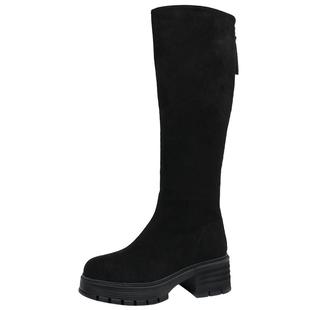 金猴女鞋长靴小个子骑士靴2025年新款冬季厚底加绒高跟女靴长筒靴