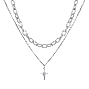 KANSAI双层拼接四芒星叠戴项链女小众T恤卫衣链个性冷淡风酷饰品