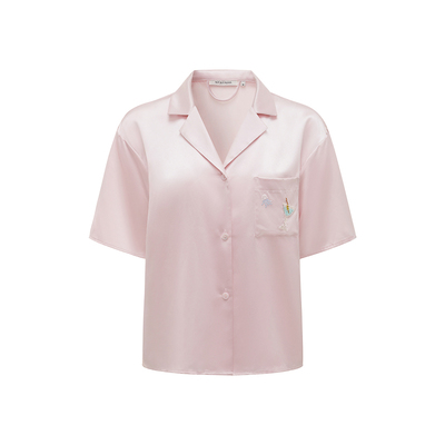 PAJA夏日串珠系列22姆米真丝钉珠宽松短袖衬衫女