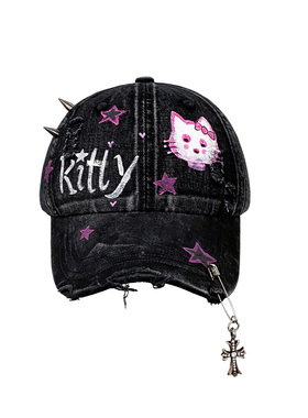 Kitty涂鸦水洗牛仔棒球帽y2k甜酷