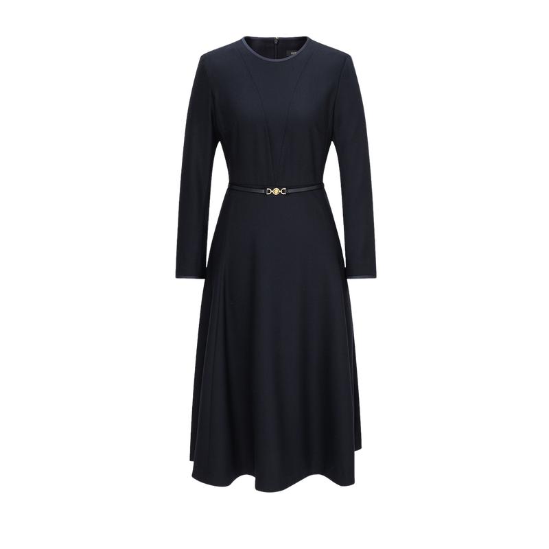 【含羊毛】Scofield女装简约领口拼接A摆收腰连衣裙2025春季新品