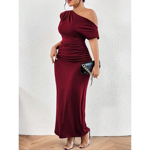 O 89220 Off Shoulder Ruffle Dress 斜肩皱褶连衣裙 跨境欧美外