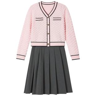 SALT.P可颜肌理感格纹毛针织衫吊带百褶连衣裙两件套冬款
