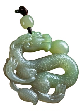 孤品【和田玉·祥龙戏珠】男女高档吊坠玉石饰品毛衣链礼一物一证