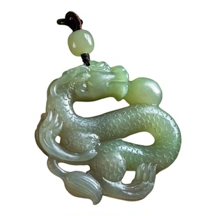 孤品【和田玉·祥龙戏珠】男女高档吊坠玉石饰品毛衣链礼一物一证