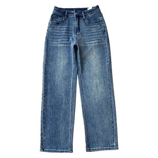 COCO大码女胖mm春秋季软牛仔裤显瘦高腰休闲宽松高弹力直筒长裤