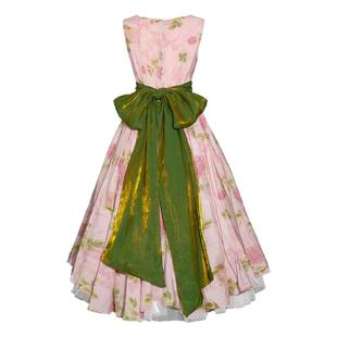 弥爱原创《花之舞》复古vintage超大伞裙摆绑带幻彩蝴蝶结连衣裙