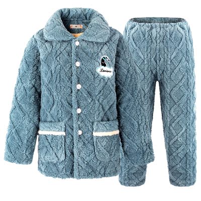 三层加厚冬季夹棉睡衣套装可外穿