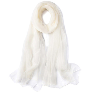 雪纺披肩 海边防晒沙滩巾 女士夏季围巾超薄大长方纱衣 白色丝巾