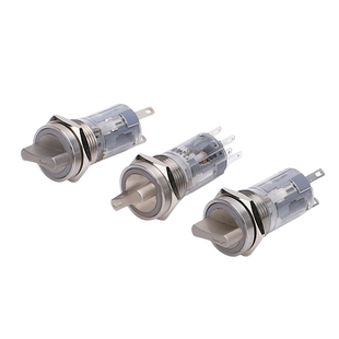 金属旋钮开关16/19/22mm不锈钢自复位自锁带灯防水选择二三档开关