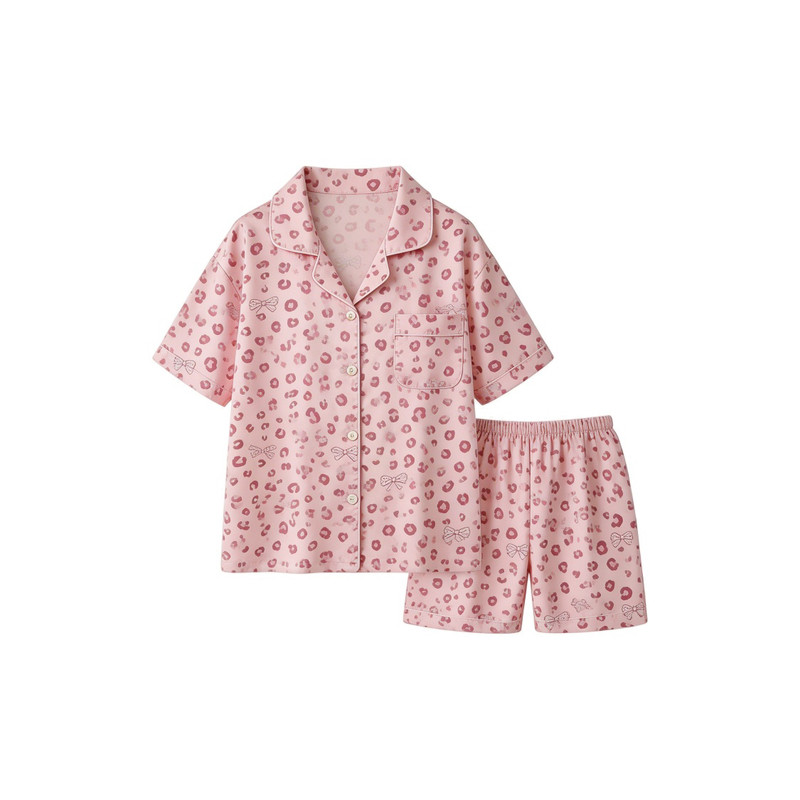 粉色豹纹甜美少女夏季短袖家居服