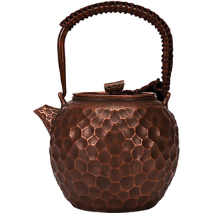 脱蜡铸造铜壶纯铜烧水壶无涂层加厚紫铜茶壶1.2L容量一体复古茶具