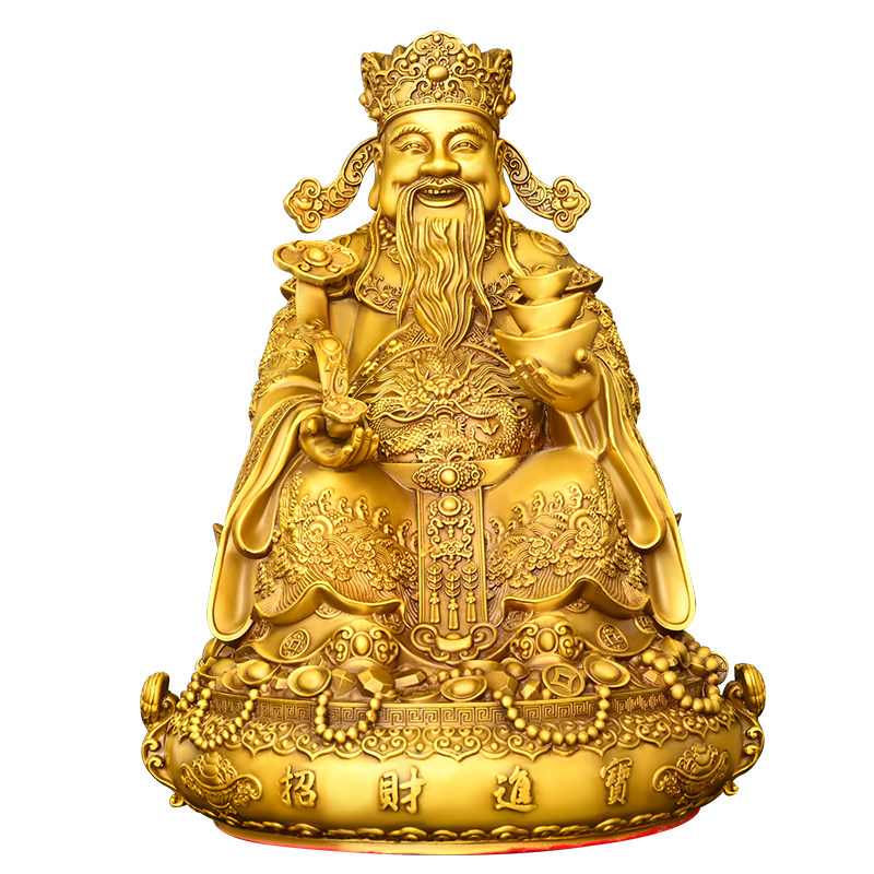 纯黄铜文财神爷元宝财神摆件客厅