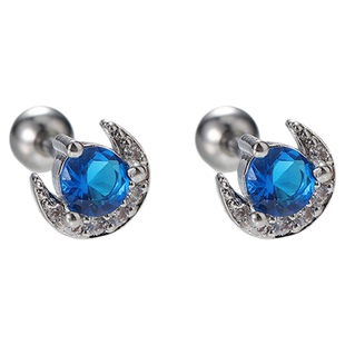 蓝色月亮锆石耳钉男高级感跨境热销耳饰女百搭耳骨钉个性潮流饰品