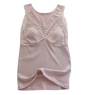 小知家秋冬羽毛蛋白螺纹莫代尔薄保暖背心免穿文胸蕾丝打底女上衣