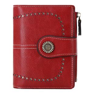 新款RFID防盗刷女士零钱包多卡位搭扣皮夹欧美时尚短款拉链高级感