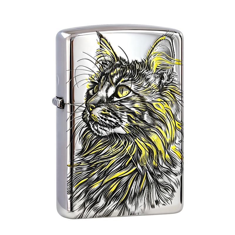 Zippo镀银仰望猫缅因盔甲男送礼