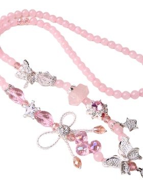 泰国佛牌链子粉晶双尖闪灵项链