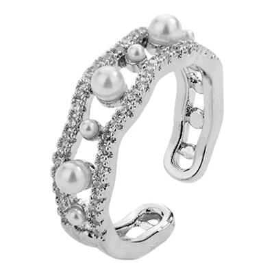 法式珍珠镂空戒指不规则食指戒女