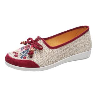 老北京布鞋女妈妈绣花鞋中老年学生民族风帆布鞋一脚蹬懒人板鞋女