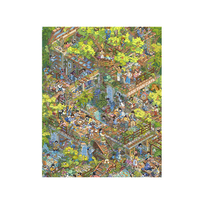 3djp治愈系拼图平面插画装饰