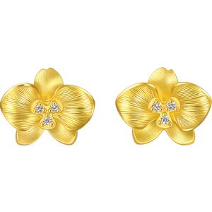 周生生黄金足金文化祝福花韵足金镶嵌钻石蝴蝶兰耳钉94687E
