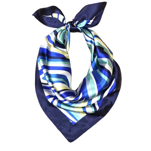 春秋女蓝色丝巾职业装围巾空姐丝巾银行小方巾蓝黄条纹工作服装饰