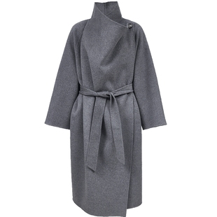 ONLY2025冬季新款垂坠荡领含绵羊毛双面呢外套中长款毛呢大衣女