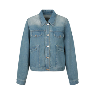 BLUEerror 复古蓝色翻领短款牛仔外套女宽松休闲水洗上衣早秋夹克