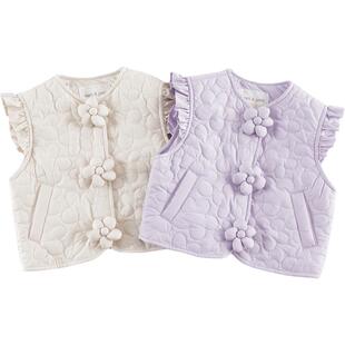 马克珍妮女童立体小花保暖马甲儿童夹薄棉背心宝宝秋冬新款241390