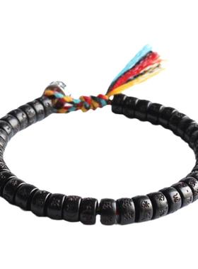 POHIER宝喜儿925纯银六字箴言藏式天然椰壳珠情侣手链男女手串