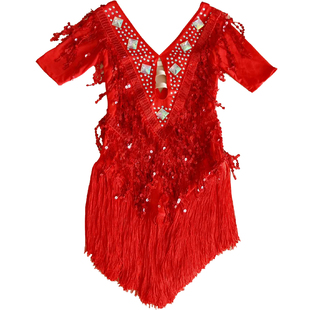 儿童拉丁舞服装表演服拉丁舞裙练功服女童夏季少儿拉丁比赛服流苏