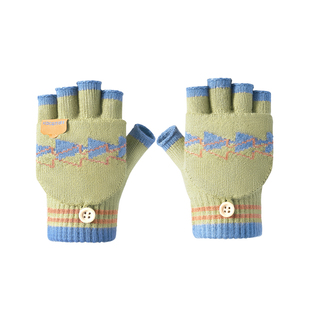 KK树儿童手套秋冬季保暖宝宝半指男童女孩五指翻盖小学生写字露指