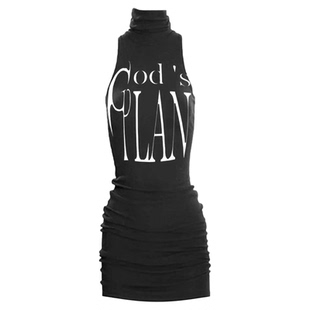GodsPlan上帝计划暗黑风高级感挂脖立体褶皱夏季中性包臀连衣裙
