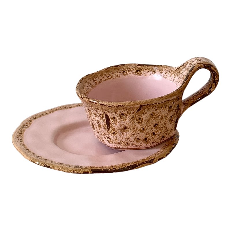 中古窑变粉红豹褶皱咖啡杯