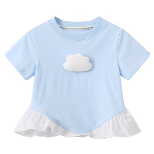 植木【棉汀云笺】云朵立体设计 透气圆领女童T恤 青少年26夏季新