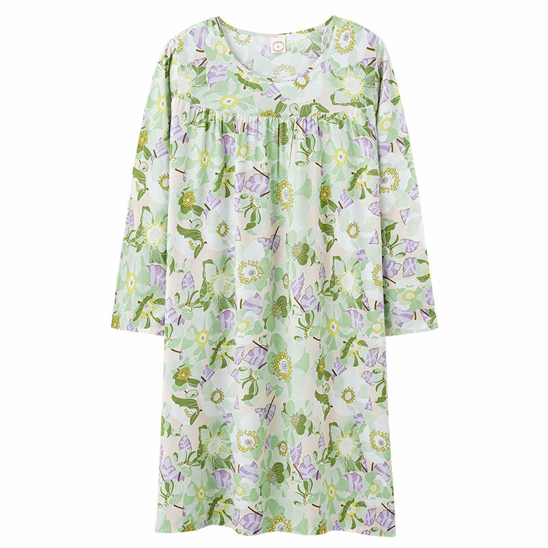 俞兆林棉绸妈妈睡衣裙夏季居家服女睡裙可外穿休闲人造棉春秋薄款
