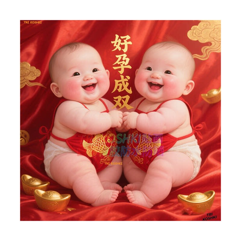 可爱宝宝贴纸好孕成双双胞胎婴儿防水墙贴婚房床头儿童房装饰贴纸
