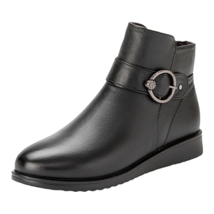 奥康女鞋冬季真皮加绒加厚保暖羊毛高帮棉鞋女士妈妈短靴舒适皮靴