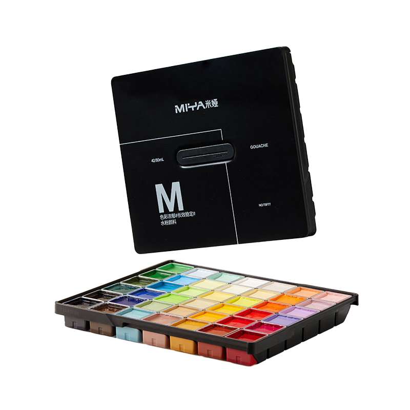 米娅M系果冻水粉颜料42色80/50ml美术生专用艺考水粉画颜料48色重彩丙烯盒装联考集训小学生儿童绘画工具套装