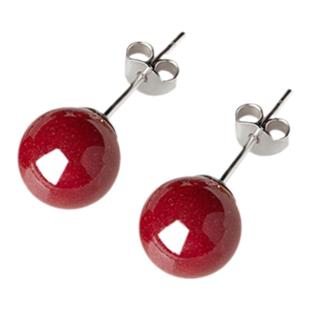 纯银耳钉银耳饰感高级耳钉轻奢小众养耳洞女朱砂原矿红色耳坠夏日