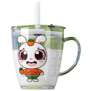 儿童直饮水杯吸管杯宝宝喝水喝奶杯子家用女酸奶玻璃牛奶杯带刻度