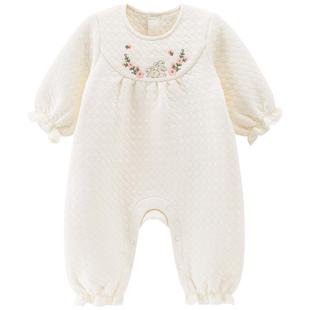 木生棉女宝宝夹丝棉连体衣秋冬季婴幼儿保暖可爱哈衣公主居家爬服