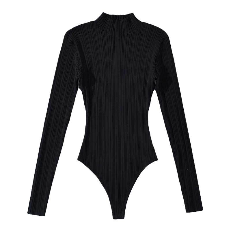 ZR/SHOP 欧美风修身半高领针织连体衣女纹路感连身辣妹上衣打底衫
