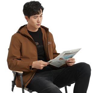 古鲨黄色户外连帽夹克男防泼水商务通勤休闲短外套2026春装新款