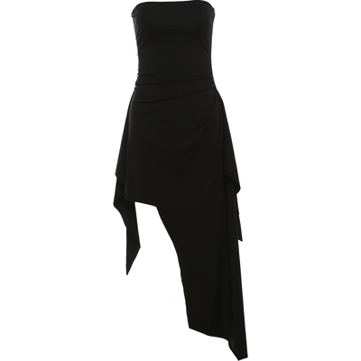 小众设计师款黑色抹胸连衣裙