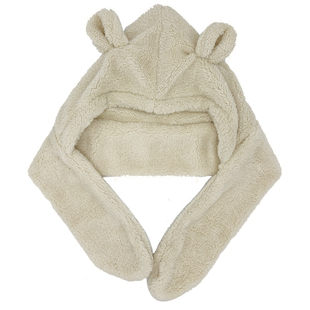 小熊护耳朵帽子女秋冬季可爱冬天毛绒围巾连帽一体韩版百搭保暖潮