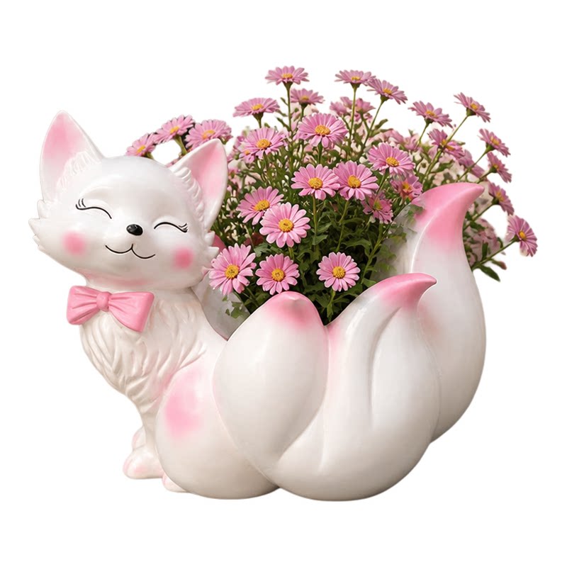 户外庭院狐狸造型树脂花盆摆件