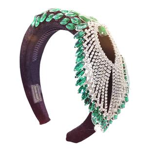 原创重工侧边墨绿水晶发箍女高颅顶带齿镶钻发卡宽边优雅头箍外出